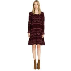 Johnny Was Avery Dress Purple Merlot Boho Aztec Eyelet Embroidered Womens Medium